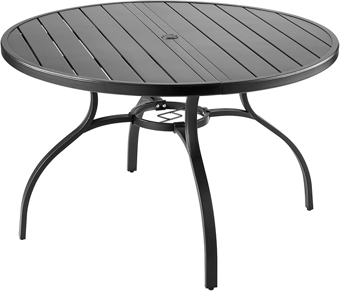 VEVOR Outdoor Patio Dining Table, 47 inch Round Metal Steel Slat Backyard Bistro Tables, with 1.5 in Umbrella Hole - Photo 9