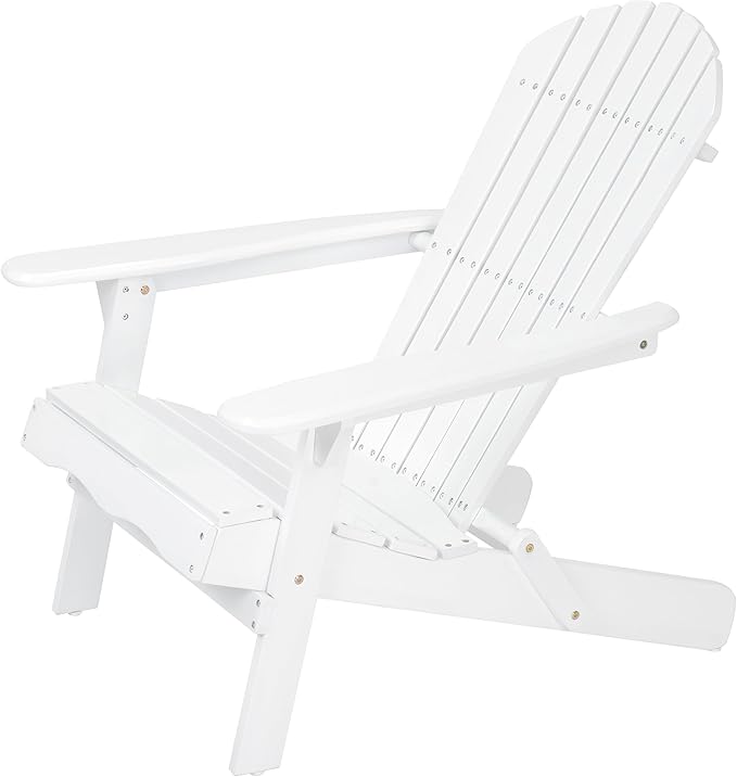 Adirondack Chair, Folding Adirondack Chairs, Acacia Wood Material, Fire Pit Chairs Features Slatted Seat and Back, Wide Armrests, for Deck Backyard Patio Outdoor Garden (White)