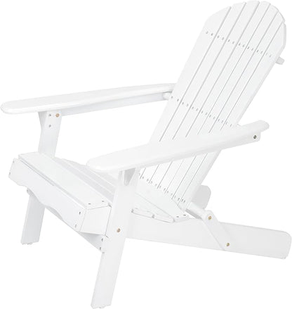 Adirondack Chair, Folding Adirondack Chairs, Acacia Wood Material, Fire Pit Chairs Features Slatted Seat and Back, Wide Armrests, for Deck Backyard Patio Outdoor Garden (White)