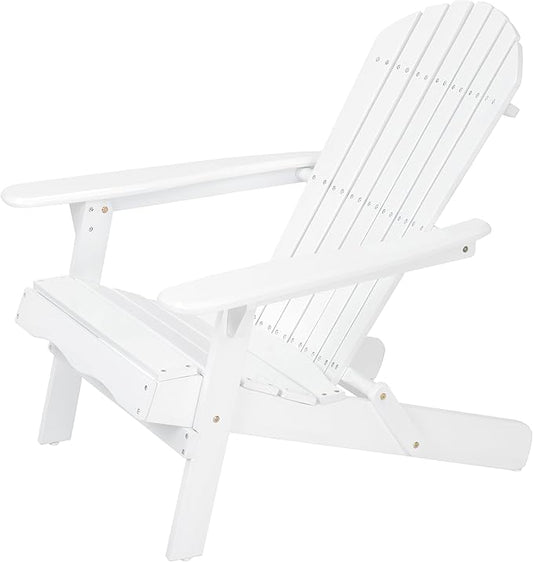 Adirondack Chair, Folding Adirondack Chairs, Acacia Wood Material, Fire Pit Chairs Features Slatted Seat and Back, Wide Armrests, for Deck Backyard Patio Outdoor Garden (White)