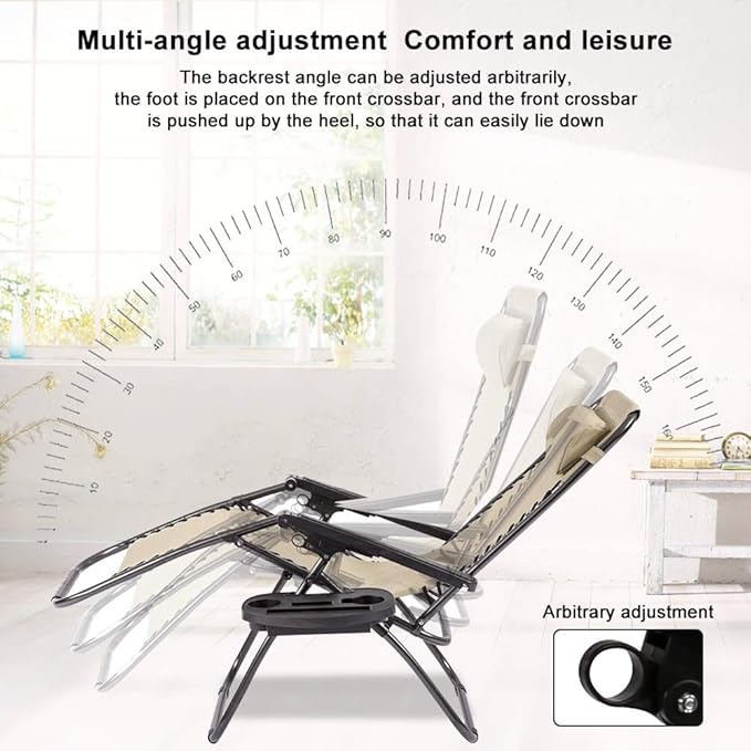 Dkeli Zero Gravity Chair Patio Chair Lounge Chair Chaise 2 Pack Outdoor Folding Adjustable Recliner Chair with Cup Holder Tray and Pillows for Patio, Pool, Beach, Lawn, Deck, Yard - Tan