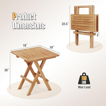 Tangkula Patio Folding Side Table, Teak Wood Square Patio Table with X-Shaped Legs & Slatted Tabletop, Portable & Compact Outdoor Indoor Use for Backyard, Deck, Lawn