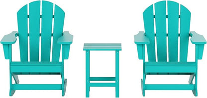 WO WESTIN OUTDOOR HDPE Laguna Outdoor Rocking Poly Adirondack Chair with Side Table 3-Piece Set, Turquoise