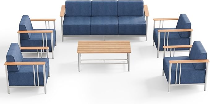 Patio Furniture Set of 6,with 10-inch Thick Cushion Outdoor Furniture Set,Patio Chair Set with Sofa,Wood Grain - Photo 8
