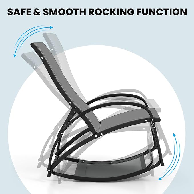 Giantex 2-in-1 Outdoor Rocking Chair, Convertible Lounge Chair with 4-Position Adjustable Backrest, Curved Armrests - Photo 6