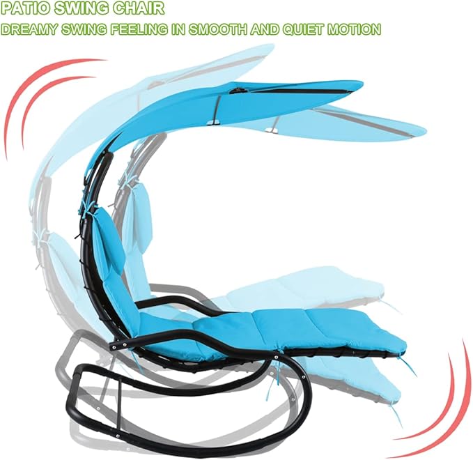 Outdoor Hammock Rocking Chaise Lounge Swing Chair, with Stand and Canopy, Porch Swing w/Soft Cushion Removable Headrest - Photo 8