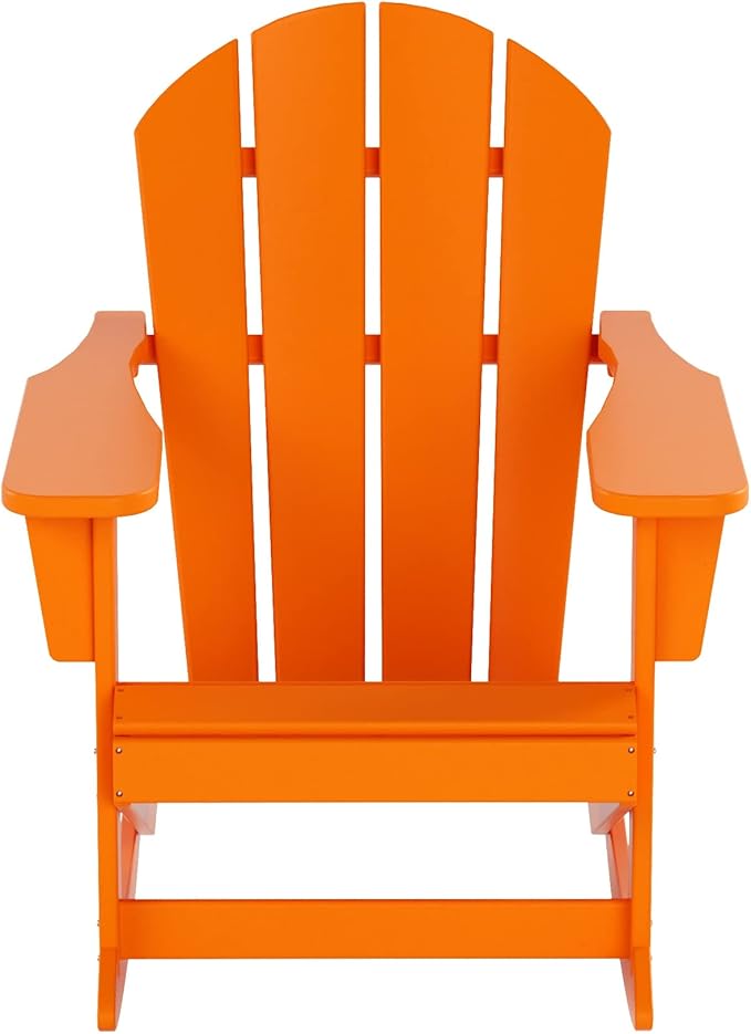 WO WESTIN OUTDOOR HDPE Laguna Outdoor Rocking Poly Adirondack Chair with Side Table 3-Piece Set, Orange
