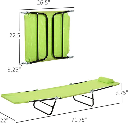 Outdoor Tanning Chair with Pillow, Folding Chaise Lounge Chair with Adjustable Backrest, Portable Lay Flat Beach Lounge Chairs for Sunbathing Poolside Patio Lawn Camping(Green 2)