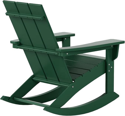 WestinTrends Ashore Patio Rocking Chairs Set of 4, All Weather Poly Lumber Plank Adirondack Rocker Chair, Modern, Dark Green