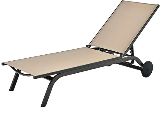 Tangkula Outdoor Aluminum Chaise Lounge, Patio Lounge Recliner Chair w/6 Adjustable Backrest, Reclining Chaise Chair with Wheels for Beach, Yard, Balcony, Poolside (1, Brown)