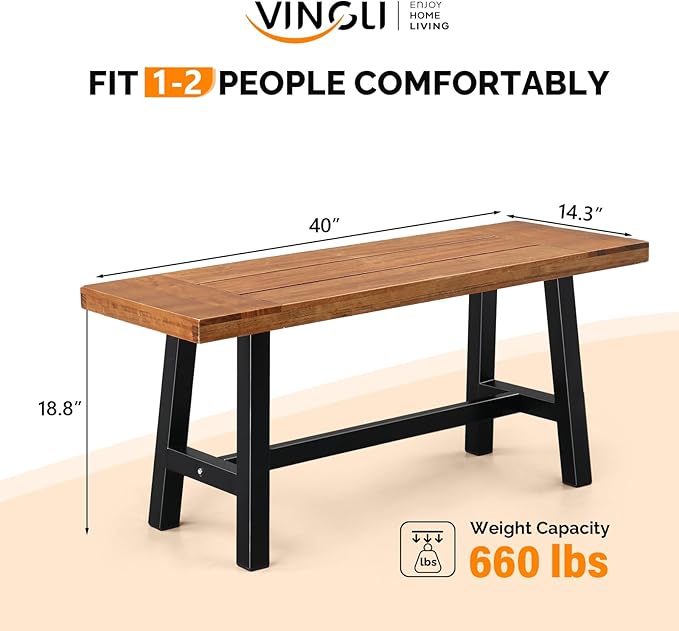 VINGLI Outdoor Bench with Metal Legs Rustic - Photo 3