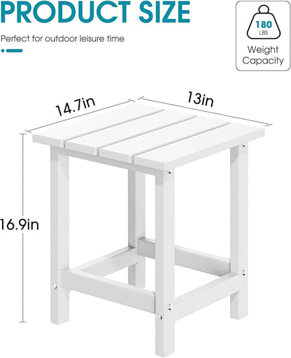 MUCHENGHY Adirondack Outdoor Side Table Set of 2, 14.7" Patio Side Table Weather Resistant, HDPE Outdoor End Tables for Patio, White