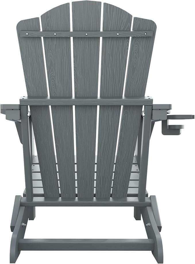 Folding Adirondack Chair, HDPE All-Weather Outdoor Chair with Cup Holder, Wooden Textured, Fire Pit Chair - Photo 10