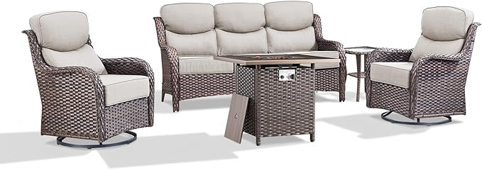 Luxury Patio Furniture Set with 6-inch Thick Cushion, Outdoor Furniture with Fire Pit Table, Swivel Chairs, Side Table - Photo 7