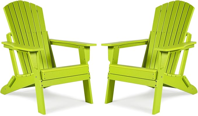 Aoodor Folding Adirondack Chair HDPE Outdoor All-Weather Chair for Patio, Garden, Backyard, Lawn, Fire Pit, Set of 2, Apple