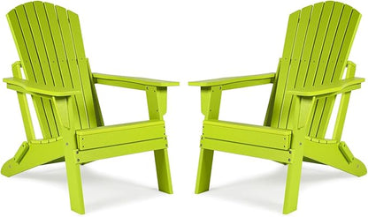 Aoodor Folding Adirondack Chair HDPE Outdoor All-Weather Chair for Patio, Garden, Backyard, Lawn, Fire Pit, Set of 2, Apple