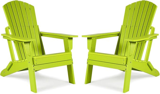 Aoodor Folding Adirondack Chair HDPE Outdoor All-Weather Chair for Patio, Garden, Backyard, Lawn, Fire Pit, Set of 2, Apple