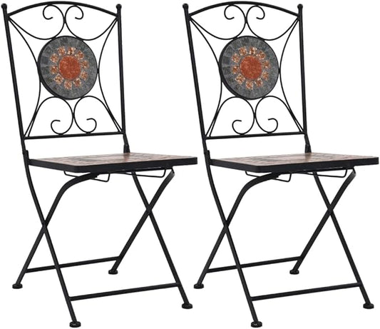 Mosaic Bistro Chairs 2 pcs Orange/Gray Patio Chairs Outdoor Furniture Outdoor Chairs Suitable for Gardens, Pools and Balconies.