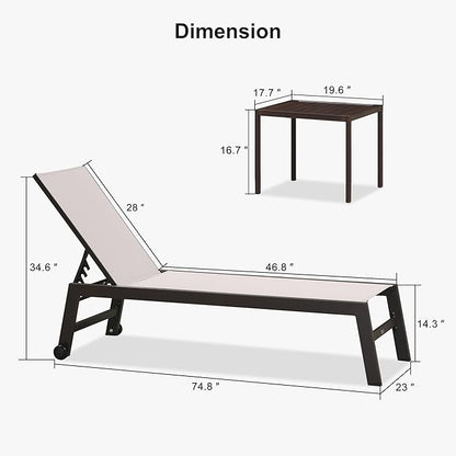 PURPLE LEAF Outdoor Chaise Lounge Chair Set of 3, Patio Lounge Chair for Outdoor, Aluminum Patio Chaise Lounger with Adjustable Backrest and Wheels for Outside, Lawn, Garden, Linen