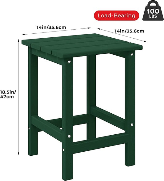 Costaelm Square Outdoor Side Tables, Adirondack Patio Tables for Outside, HDPE Patio End Table Weather Resistant, Balcony Table for Pool, Seaside, Backyard, Porch, Indoor Companion, Dark Green