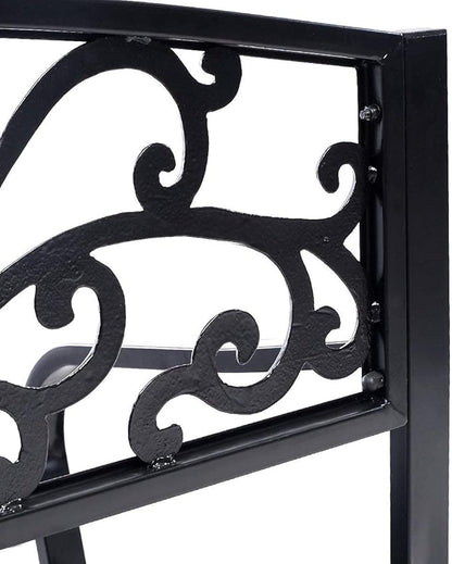 ReunionG 50" Patio Garden Bench Loveseats Park Yard Furniture Vintage Floral Garden Cast Iron Patio Porch Chair (Black Steel W/Floral Scroll Pattern)