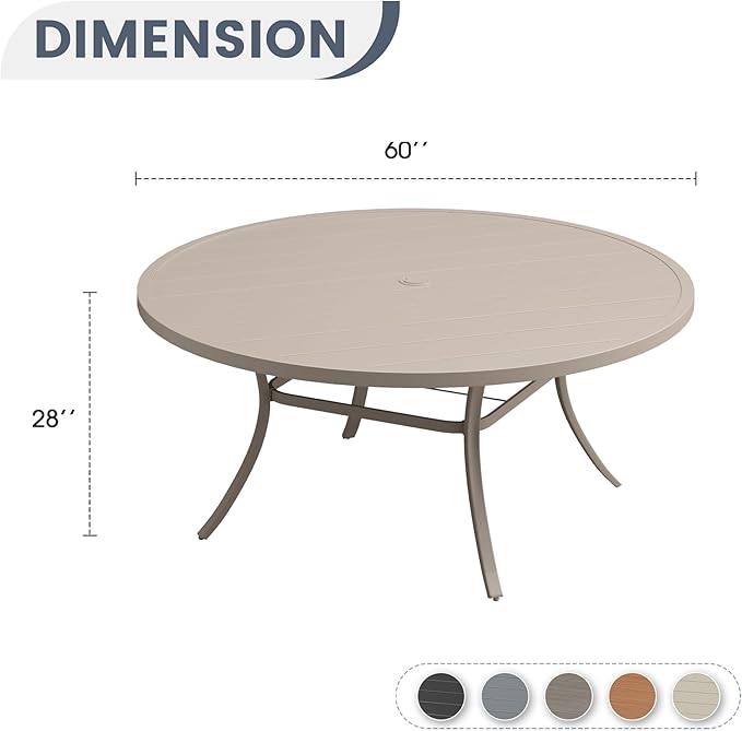 VICLLAX 60" Outdoor Round Patio Dining Table for 8-10 - Photo 3