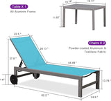 PURPLE LEAF Outdoor Lounge Chair Set for 2 Patio Chaise Lounger with Aluminum Frame and Wheels All-Weather Pool Lounge - Photo 3