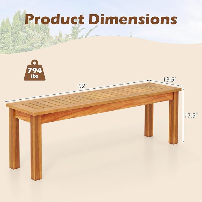 COSTWAY Outdoor Bench, 52” Backless Acacia Wood Narrow Bench for Patio, Park, Garden & Front Porch (1,52”)