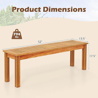 Giantex 52" Outdoor Bench, Patio Wood Bench with Slatted Seat and Solid Wood Legs, 794 LB Capacity, Outside Acacia Wood Garden Benches for Patio, Entryway, Backyard, Porch