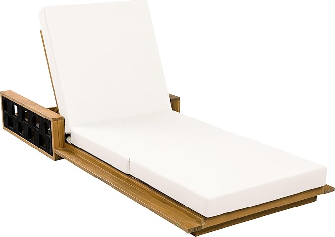 Merax Patio Chaise Lounge Set of 4, Acacia Wood Outdoor Reclining Chairs with 4-Position Adjustable Backrest - Photo 6