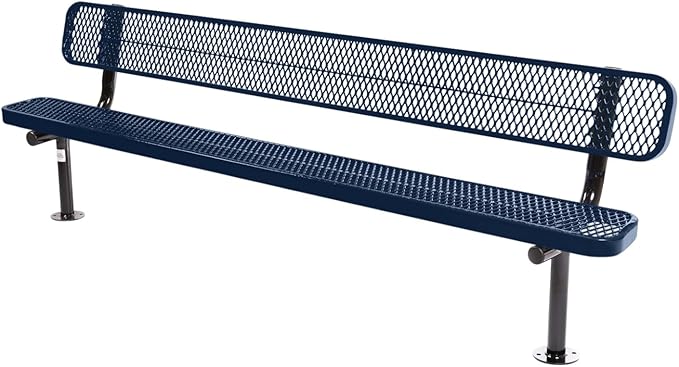 COATEDOUTDOORFURNITURE Coated Outdoor Furniture Heavy-Duty Outdoor Bench Thermoplastic Coated, Expanded Metal, Commercial-Grade Seating, Made in America (Surface with Back, 8 Ft, Textured Dark Blue)