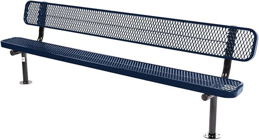 COATEDOUTDOORFURNITURE Coated Outdoor Furniture Heavy-Duty Outdoor Bench Thermoplastic Coated, Expanded Metal, Commercial-Grade Seating, Made in America (Surface with Back, 8 Ft, Textured Dark Blue)