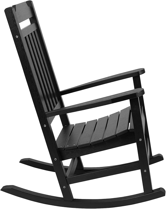 Flash Furniture Winston Set of 2 Rocking Chairs with Side Table - Black Poly Resin - Weather Resistant - Photo 9