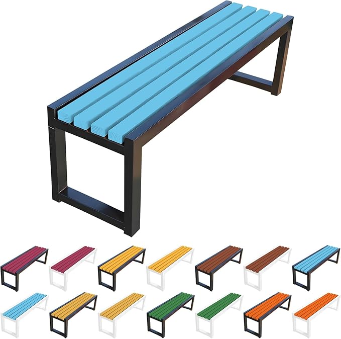 Garden Bench for Outdoors, Weatherproof Patio Bench Wooden Benches 2-Person Backyard Seat Backless Seat with Metal Frame for Park Backyard Entryway 3.3ft 3.9ft 4.9ft 5.9ft(Blue Black,5.9ft)