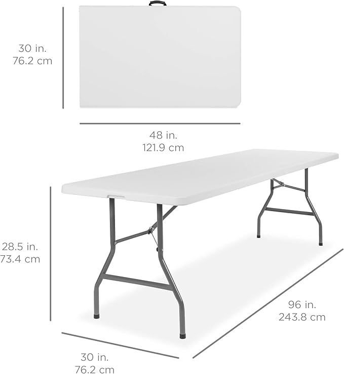 Best Choice Products 8ft Plastic Folding Table, Indoor Outdoor Heavy Duty Portable w/Handle, Lock for Picnic, Party - Photo 2