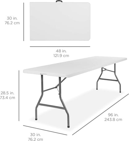 Best Choice Products 8ft Plastic Folding Table, Indoor Outdoor Heavy Duty Portable w/Handle, Lock for Picnic, Party, Pong, Camping - White