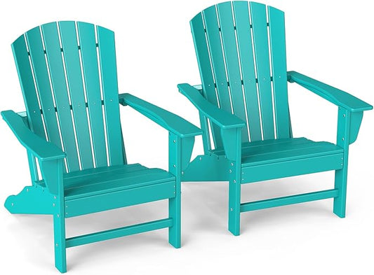 GREENVINES Adirondack Chairs Set of 2 | HDPE Plastic | Oversized Fire Pit Chair | All Weather | Aqua | Poly Lumber | for Outdoor Deck Backyard Patio Garden