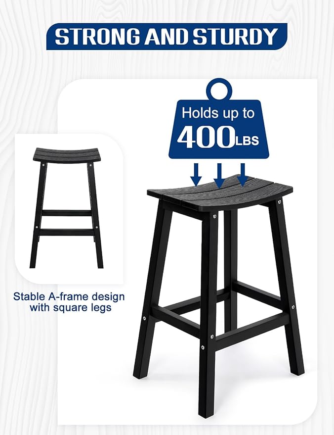 Weatherproof Bar Stools Set of 2, 28" Height Outdoor Bar Stools Holds up to 400 lbs, Saddle Seat - Photo 4