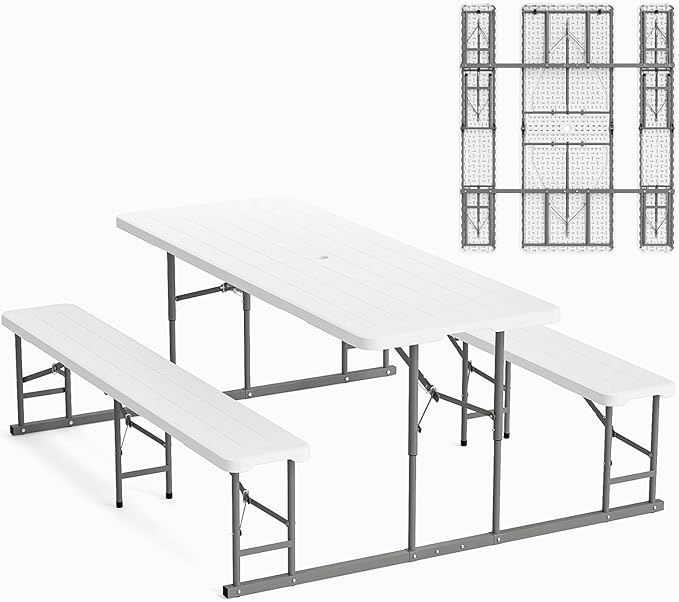 VINGLI Folding Picnic Table and Bench Set, Portable Outdoor Dining Furniture for Camping, Patio, Backyard - Photo 1