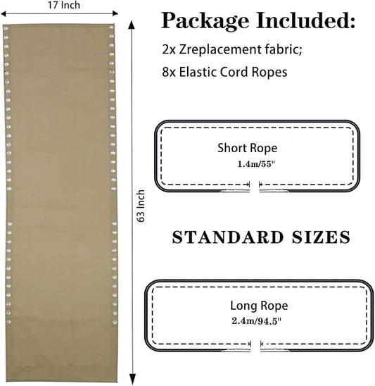Ostlttyn Zero Gravity Chair Replacement Fabric Kits Set of 2, 17" Repair Cloth with Replacement Bungee Cord for Anti Gravity Sling Outdoor Folding Lounge Lawn Chairs, Tan