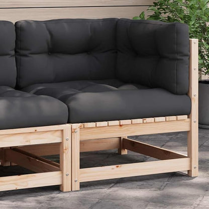 Rustic Corner Patio Sofa with Anthracite Cushion and Natural Pine Wood, Modular Outdoor Furniture for Garden Patio Terrace, Single Seating with Removable Cushions