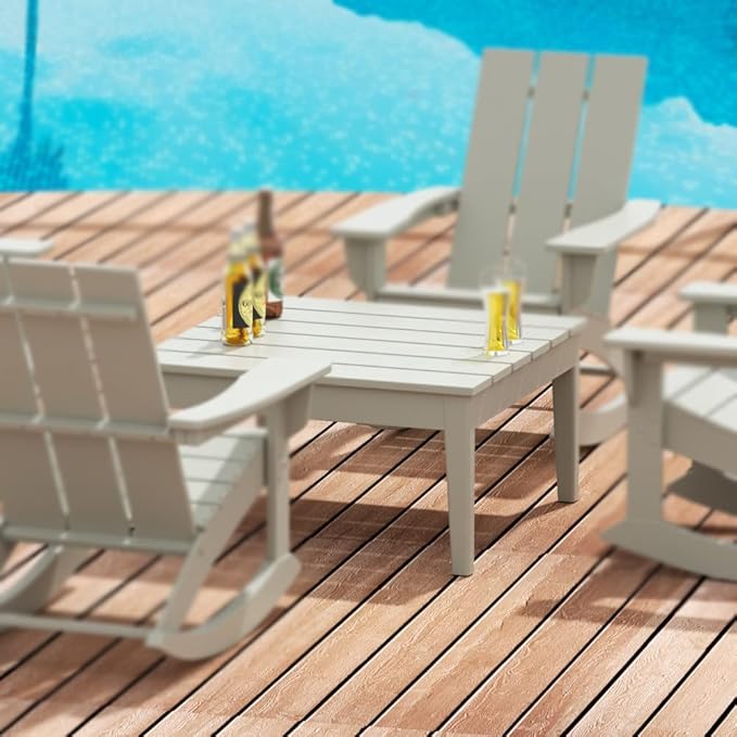 WestinTrends Ashore Outdoor Coffee Table, 32 Inch All Weather Poly Lumber Adirondack Patio Coffee Table Square Low Table, Sand