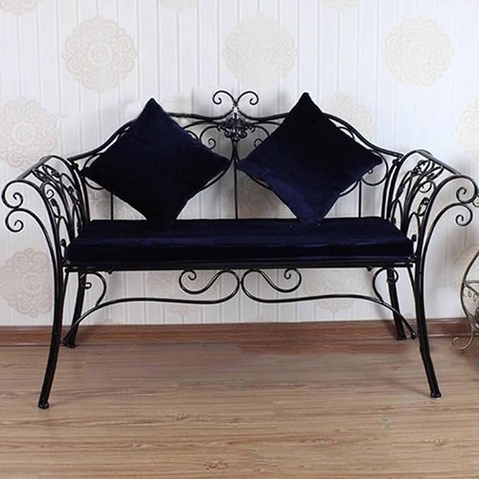 SYUFRE Outdoor Garden Bench Patio Furniture Chair Park Bench with Flower Pattern Backrest, Slatted Seat, Metal Bench Outdoor for Outdoor Porch, Lawn, Balcony, Backyard (Color : Black)