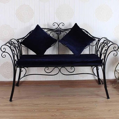 SYUFRE Outdoor Garden Bench Patio Furniture Chair Park Bench with Flower Pattern Backrest, Slatted Seat, Metal Bench Outdoor for Outdoor Porch, Lawn, Balcony, Backyard (Color : Black)