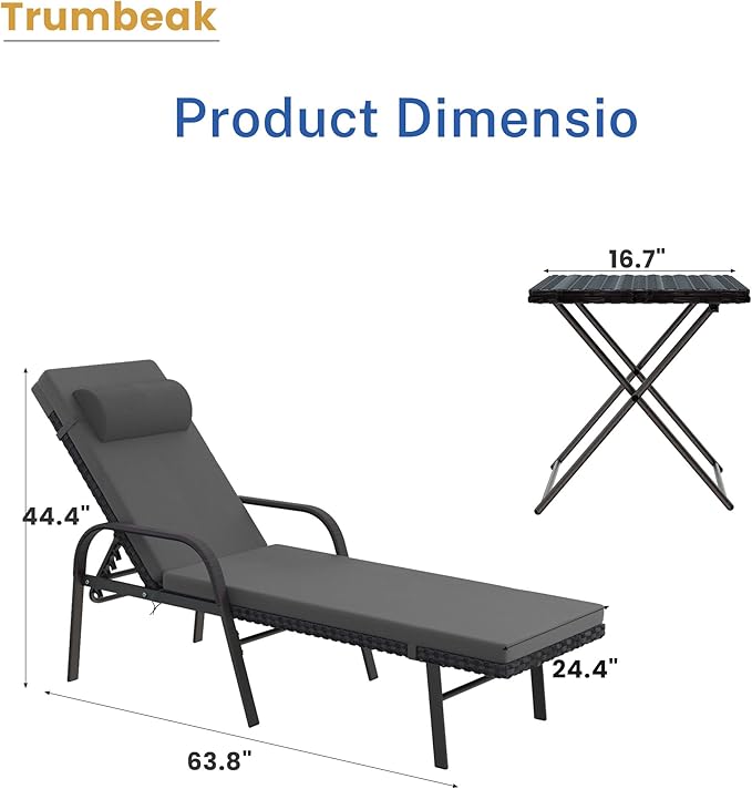 Patio Chaise Lounge Set 3 Pieces Pool Lounge Chairs - Photo 6