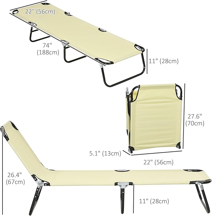 Outsunny 2 Piece Folding Chaise Lounge Pool Chairs, Outdoor Sun Tanning Chairs with 5-Level Reclining Back - Photo 3