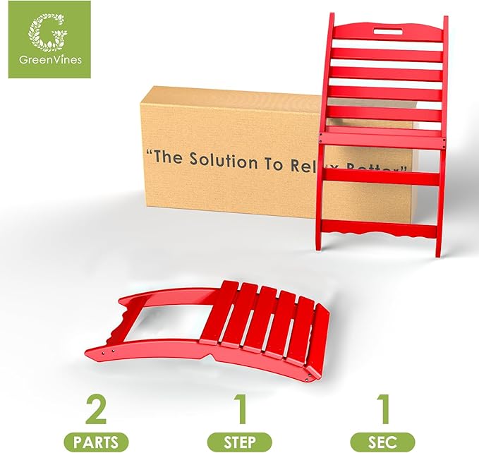 GREENVINES Folding Wave Chairs Set of 2 | Xavier | Portable Adirondack Chair | HDPE | All Weather | Red - Photo 7