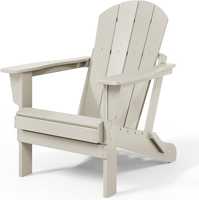 Costaelm 4-Piece Set Outdoor/Patio Poly Adirondack Chairs with a Coffee and a Side Table (2 Seater), Sand - Photo 3