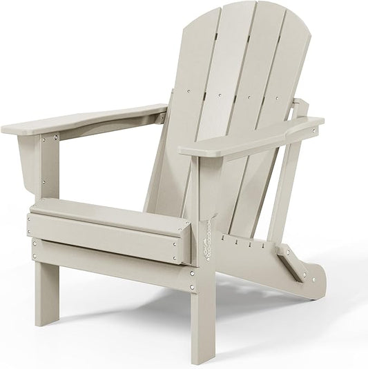 Costaelm 3 piece Patio Set, Outdoor Modern Adirondack Table and Chairs, All Weather Balcony Furniture Set Lounge Firepit Chairs for Outside Deck Garden Lawn Pool, Sand