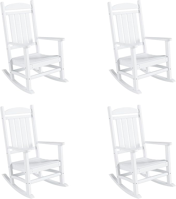 WestinTrends Malibu Malibu Outdoor Patio Poly Classic Porch Rocking Chair (Set of 4), White